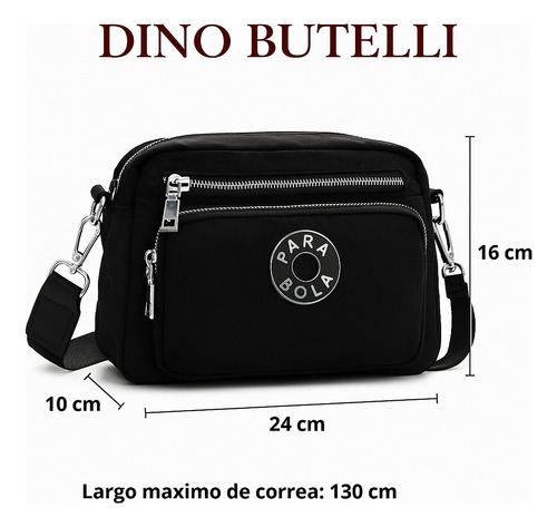 Bandolera Mujer Urbana Nylon Multifunción Correa Ajustable Negro Lisa Níquel Negro