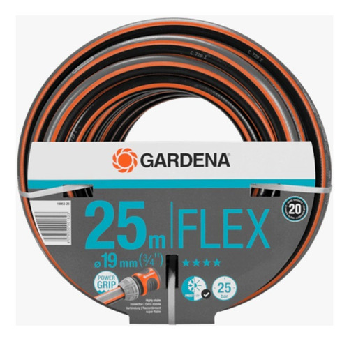 Manguera De Riego Gardena Comfort Flex 19mm 3/4 Premium 25m Color Negro, naranja y gris