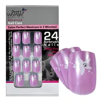 Comprar Pretty Woman Uñas Plastic Acrilicas Set Lila C Flor Blanca