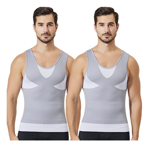 2pzs Playeras Faja Playeras Reductora Moldeadora Para Hombre 2*blanco G