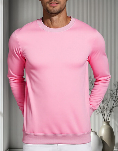 Sudadera De Manga Larga Con Cuello Redondo Y Cuello Redondo Para Hombre, Estilo Básico, Color Liso, Blusas Simples