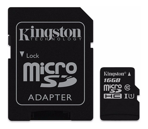 Tarjeta micro SD Kingston de 16 GB con adaptador, clase 10, 45 MB/s