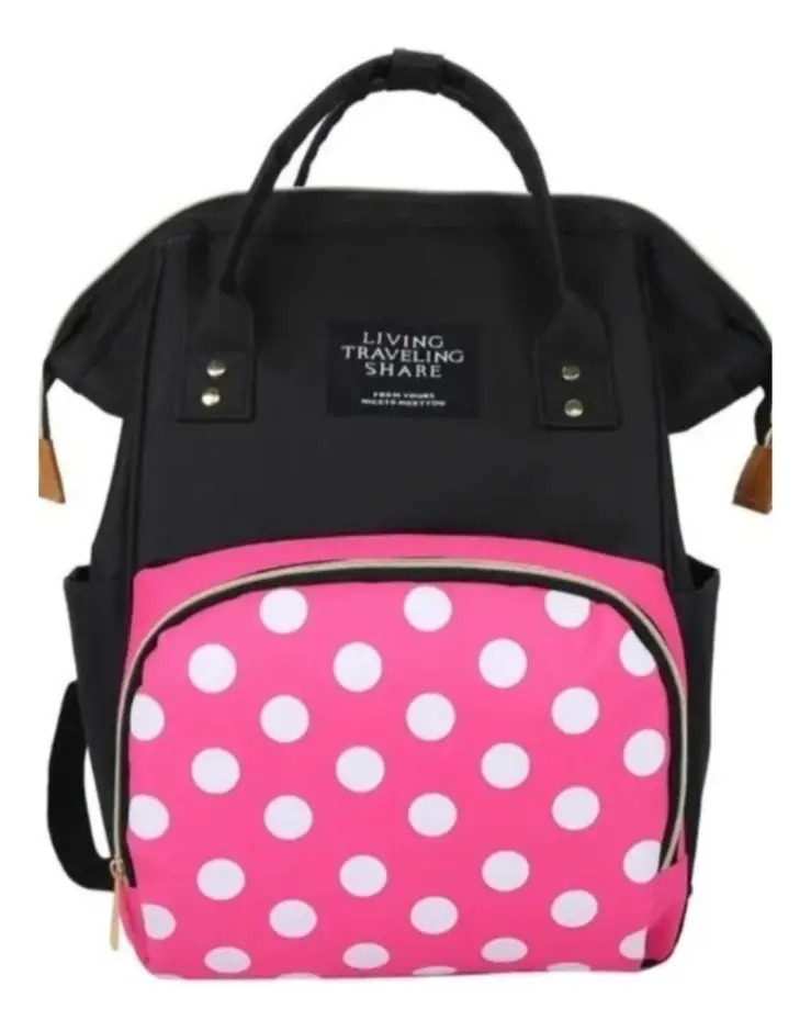 Mochila Maternidade Impermeável VCs Rosa Chiclete Com Poás e Bolsos Térmicos