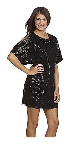 Fino Vestido Lentejuela Fiesta Matrimonio S O M Negro Stock