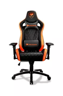 Silla de escritorio Cougar Armor S gamer ergonómica negra y naranja con tapizado de cuero sintético