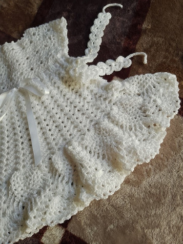Conjunto Vestido, Sandalias Y Vincha Blanco 1 - 3 Meses