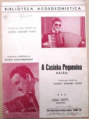 A8082 Partitura A Casinha Pequenina Para Acordeon De 1951 Ba