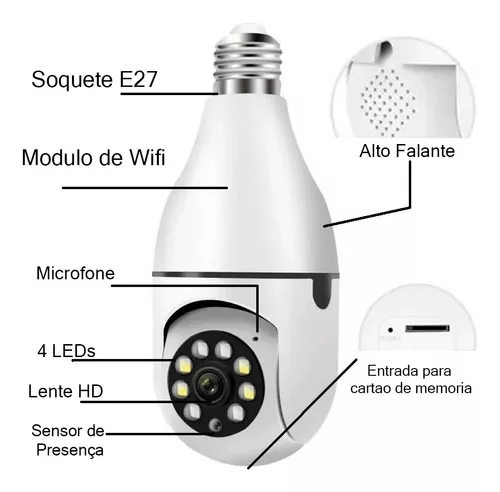 Lampada com camera e sensor de presença, camera de segurança