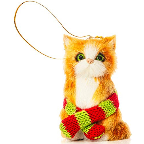 Mini Adorno Navideño Gatos - Gatito Naranja Peludo Buf...