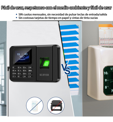 Reloj Checador Huella Biométrico Digital Kuiiyer Soporte Para 12 Idiomas Y Voz Aisoporte Para El Reconocimiento De Huellas Dactilares Reconocimiento De Pin Soporte Para Exportar Datos Por Usb