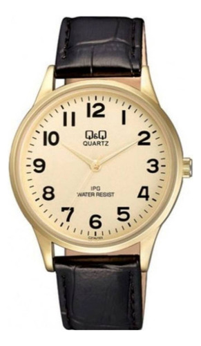 Reloj Q&q Caballero C214j103y Correa Cuero Negro / Dorado