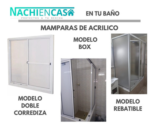 Imagen 7 de 9 de Mampara Para Baño Corrediza De Aluminio Y Acrilico 1x0,50