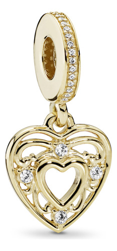 Charm Colgante De Oro Colgante Corazón Romántico, Cz Clara Color Dorado