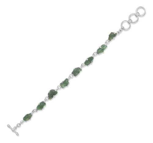 Hermosa Pulsera De Moldavita En Bruto Genuina Plata De Ley G Color Verde Oscuro