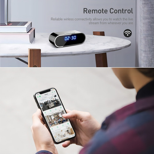 Relógio com câmera Jigayao, câmera de despertador WiFi