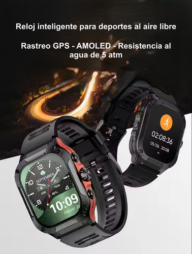Reloj Smartwatch Lg105 Gps Integrado Amoled Sumergible 5 Atm Negro Deportivo Malla De Silicona Negra Bisel Negro