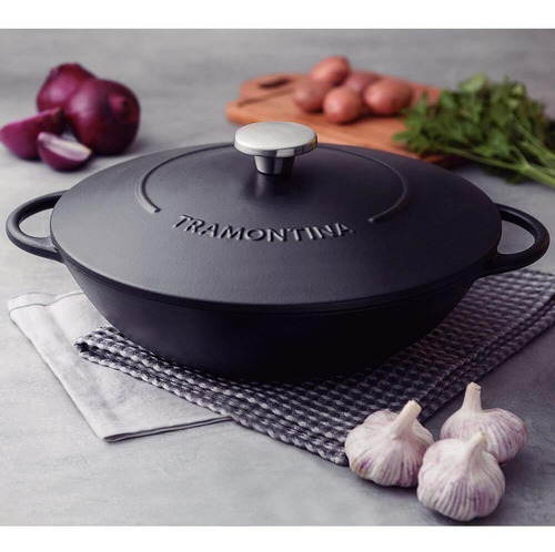 Panela Wok Ferro Fundido 32 Cm 5 L Tramontina Antiaderente Cor Preta