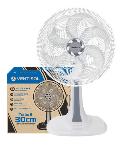 Ventilador Oscilante De Mesa Turbo 6 Pás 30cm Branco 220v Cor das pás Cinza