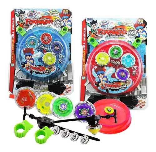 Kit Com 4 Peões Beyblade Metal + Lançador + Arena - Wild Top