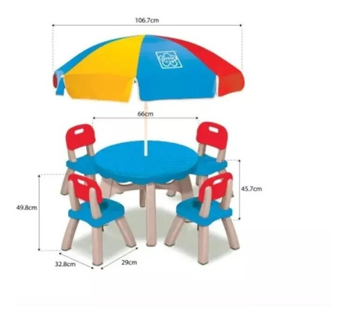 Imagen 7 de 7 de Mesa Picnic Niños Mesita 4 Bancas Y Sombrilla Multicolor