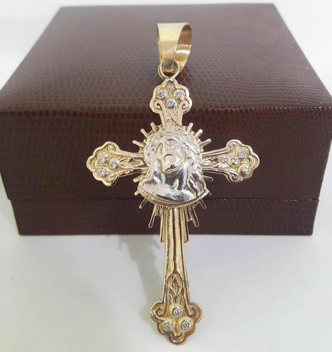 Imagem 3 de 7 de Pingente Cruz Face De Cristo 14 Gramas Ouro 18k 750