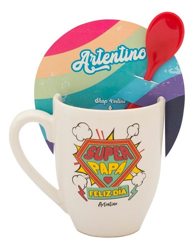 Imagen 3 de 6 de Pack 6 Tazas Jarros Cerámica Cucharas Regalo Papá Día Padre