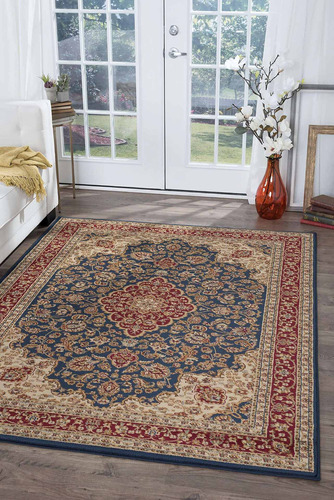 Alfombra Rectangular Kirsten Traditional Oriental Navy,...