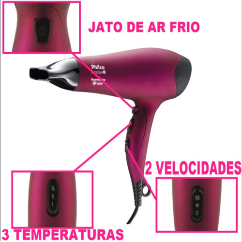 Imagem 5 de 9 de Secador De Cabelo Philco 3700 Ion Difusor + Prancha Cerâmica