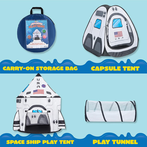 Carpa De Juego Plegable White Rocket Ship Con Túnel Y Casita