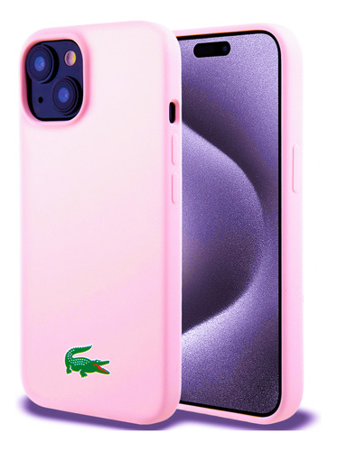 Lacoste Protector Para iPhone 15 Croc Pink Magsafe