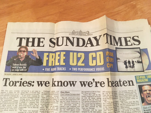 U2 The Sunday Times Exclusive Cd Uk Enhanced Promo 2001