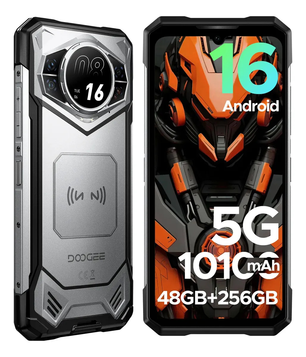 DOOGEE S200E 5G Celulares Resistentes 48GB RAM+256GB ROM Teléfono Resistente Batería con Pantalla Secundaria 10100mAh Dual Sim, 6.72 pulgada 120Hz 100MP Cámara Android 16/Asistente de IA/NFC/WiFi 6