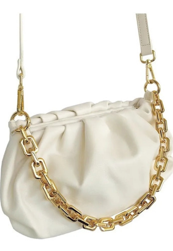 Bolsa Feminina Cloud Blogueira Nuvem Corrente Dourada Luxo Cor Branco