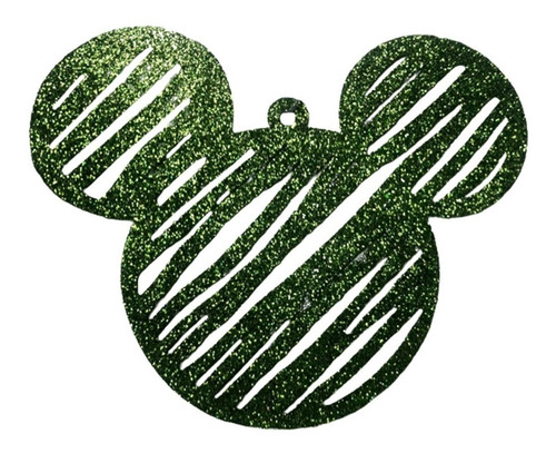 Kit 06 Enfeites Árvore De Natal Verde Glitter Mickey Disney