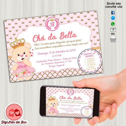Imagem 2 de 3 de Convite Digital Chá De Bebê/fraldas - Princesa Ursa 002