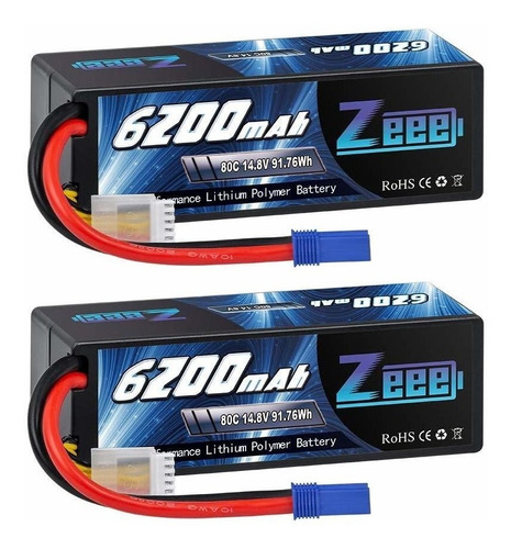 2 Baterias Lipo 14.8v 6200mah 80c 4s Ec5 Plug Zeee