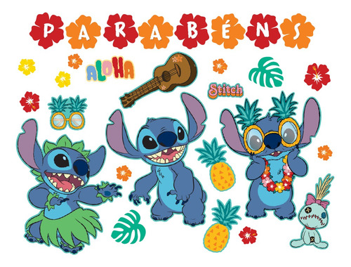 Kit Decorativo Grande Com Painéis E Faixa - Stitch Da Disney