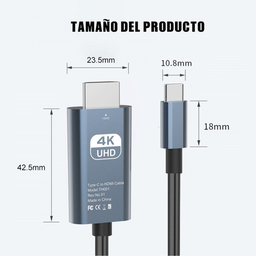 W Cabo Adaptador Usb Tipo C Para Hdmi 4k 30 Hz, 2 M, Cinza
