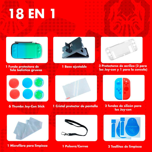 Kit Para Nintendo Switch Verde Azul Claro Estuche Protector