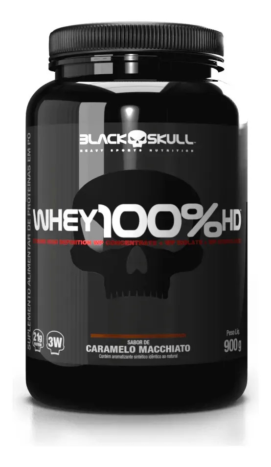 Whey 100% Hd Black Skull - 900g (wpc, Wpi E Wph) Caveira Pre Sabor Caramelo Macchiato