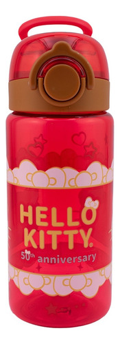 Botella Plástico Para Agua Hello Kitty 50 Aniversario 500 Ml Color Rojo