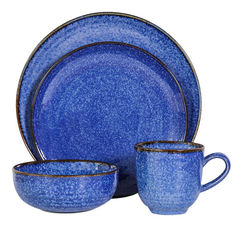 Set Vajilla De Porcelana 24 Piezas 6 Personas Azul Plato