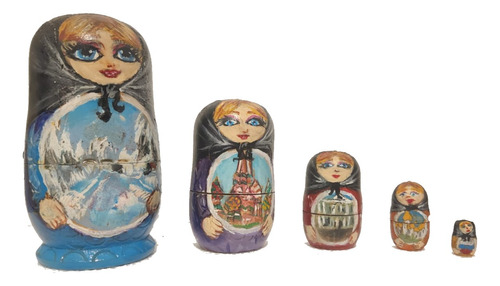 Mamushka Matryoshka Rusa De Madera X 5 Pintadas A Mano