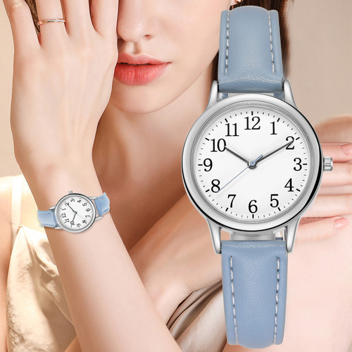 Reloj Con Correa De Piel Con Números Clásicos Y Modernos, De