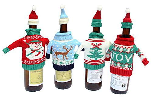 Botella De Vino De Navidad De Punto Cubiertas Suéter Feo Set