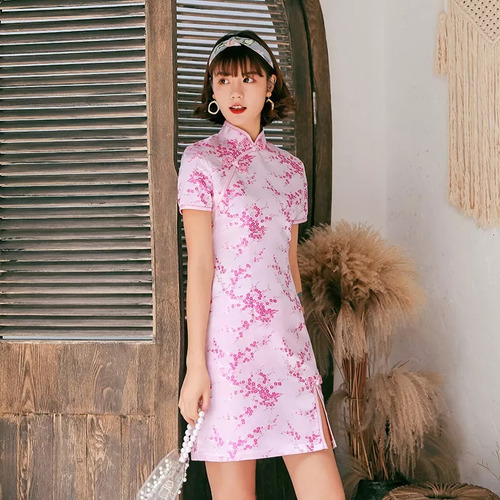 Vestido Corto Cheongsam De Primavera Verano De Estilo Chino