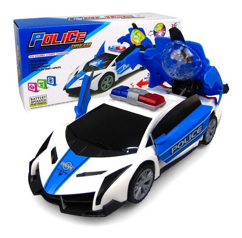 Kit 20 Carros Policia Projeta Emite Som Luz Gira 360 Graus Cor Azul