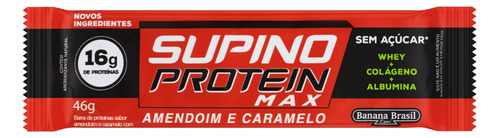 Barra de Proteína Amendoim e Caramelo Zero Açúcar Supino Protein Pacote 46g