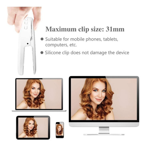 Luz De Anillo Para Selfie, Recargable Con Clip De Portátil,