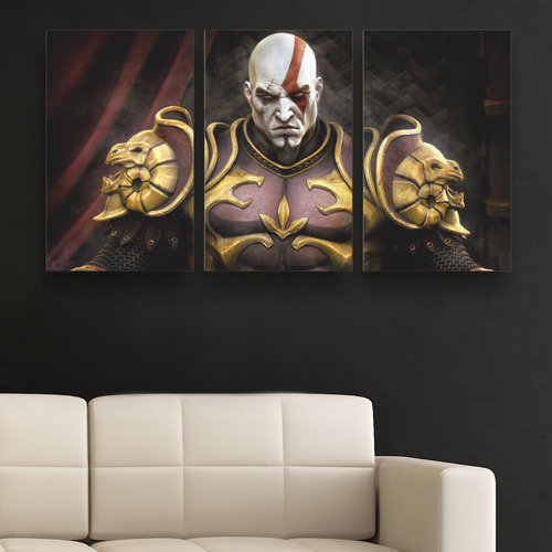 Cuadro Triptico Kratos God Of War 72cm X 40cm Art Canvas